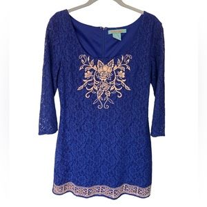 Flying Tomato Embroidered‎ Lace Dress Tunic Size Large Navy.
